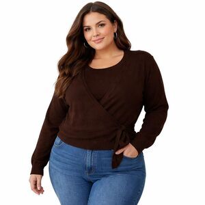 Joie Sweater Womens XL Brown Wrap V Neck Tie Front Long Sleeve Knit Pullover